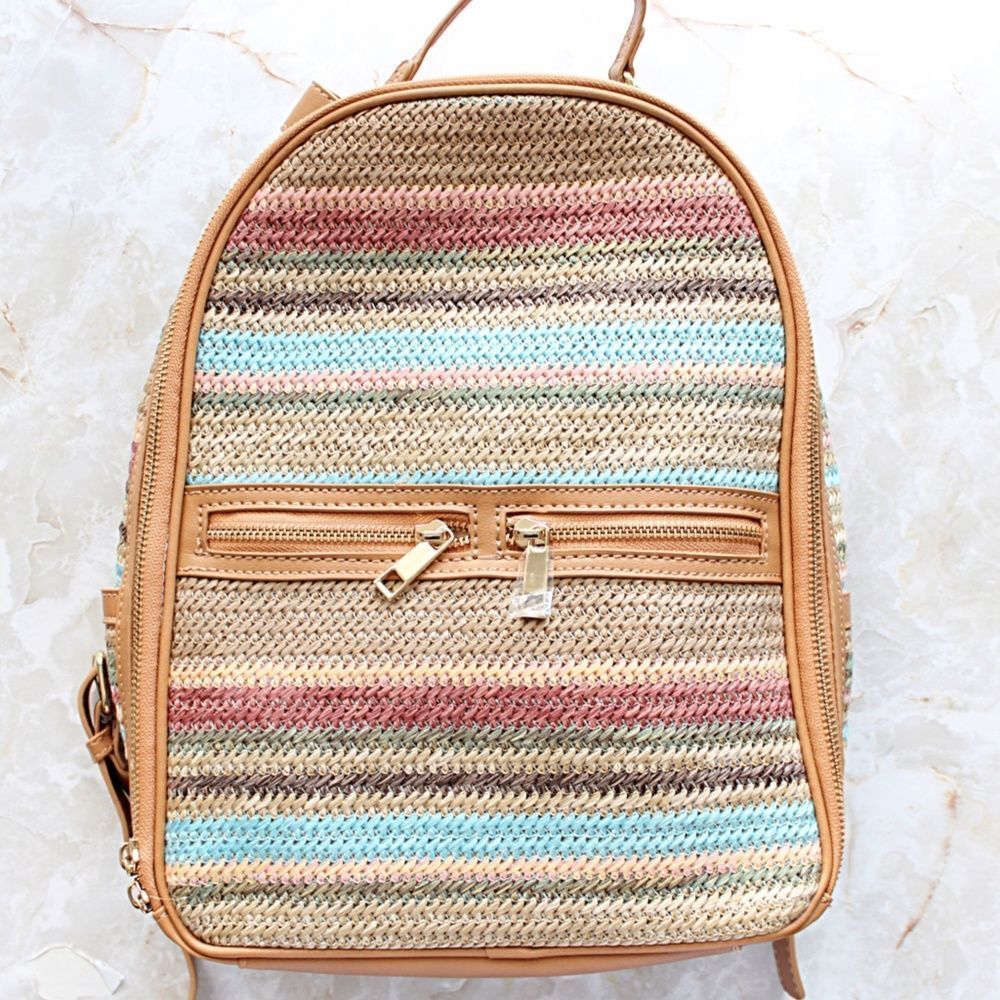 NWT Tommy Bahama Multi-Colored Straw-Striped Backpack